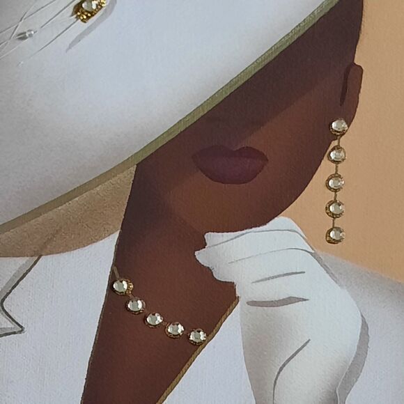 Original Signed June Marie Acrylic Canvas 3D Painting Gold Framed Art Deco - Picture 4 of 9